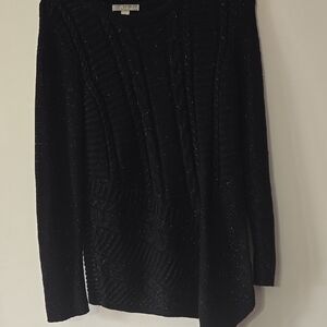 Dana Buchman Black And Silver Sparkle Crew Neck Sweater